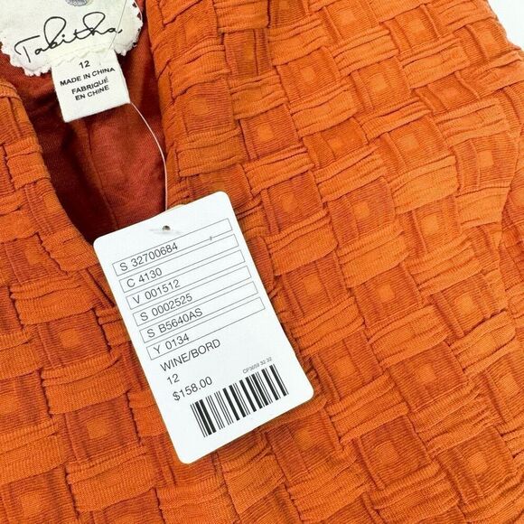 Tabitha Dress Womens 12 Orange Basket Weave Sleeveless Midi Shift V-Neck Country - Picture 3 of 13